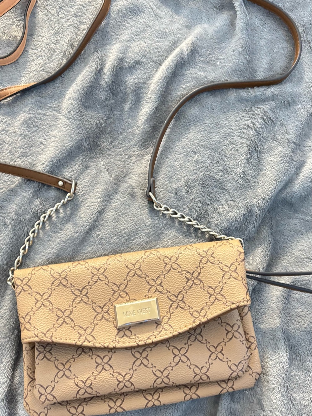 Nine West Tan Patterned Crossbody Bag with Chain Accent